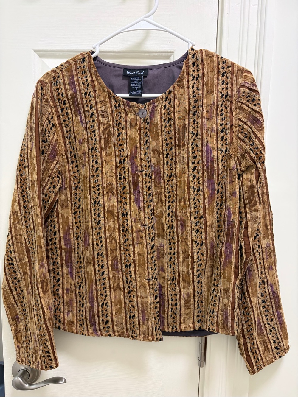 West End Women's Striped Brown Velvet Blazer